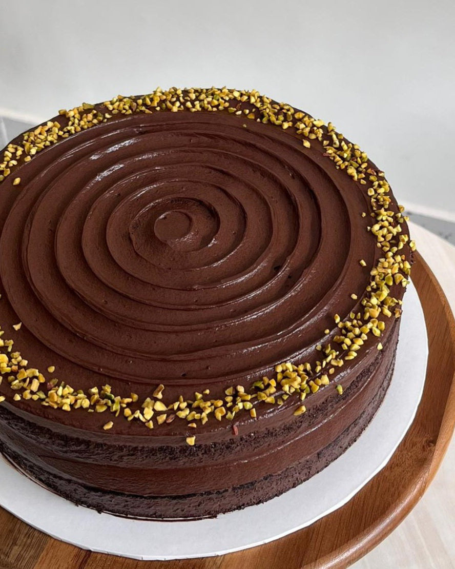 Pistachio Kunafa Chocolate Cake