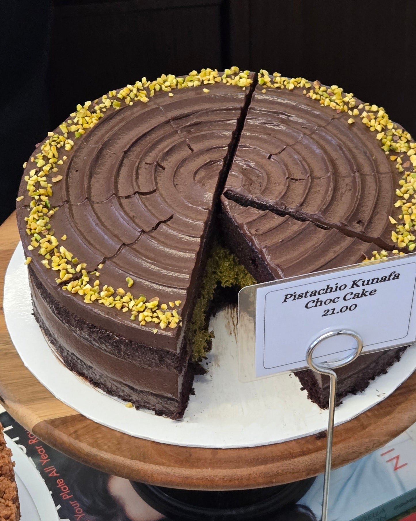 Pistachio Kunafa Chocolate Cake