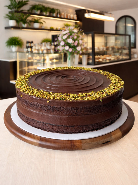 Pistachio Kunafa Chocolate Cake